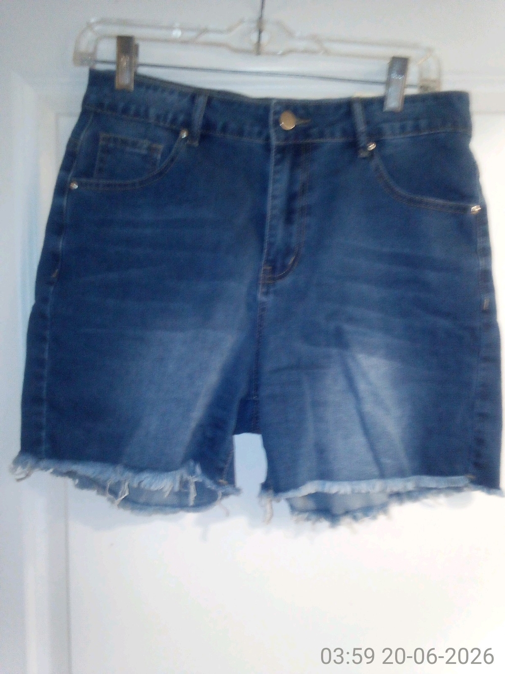 Women's Dark Blue Denim Cutoff Shorts with Frayed Hem